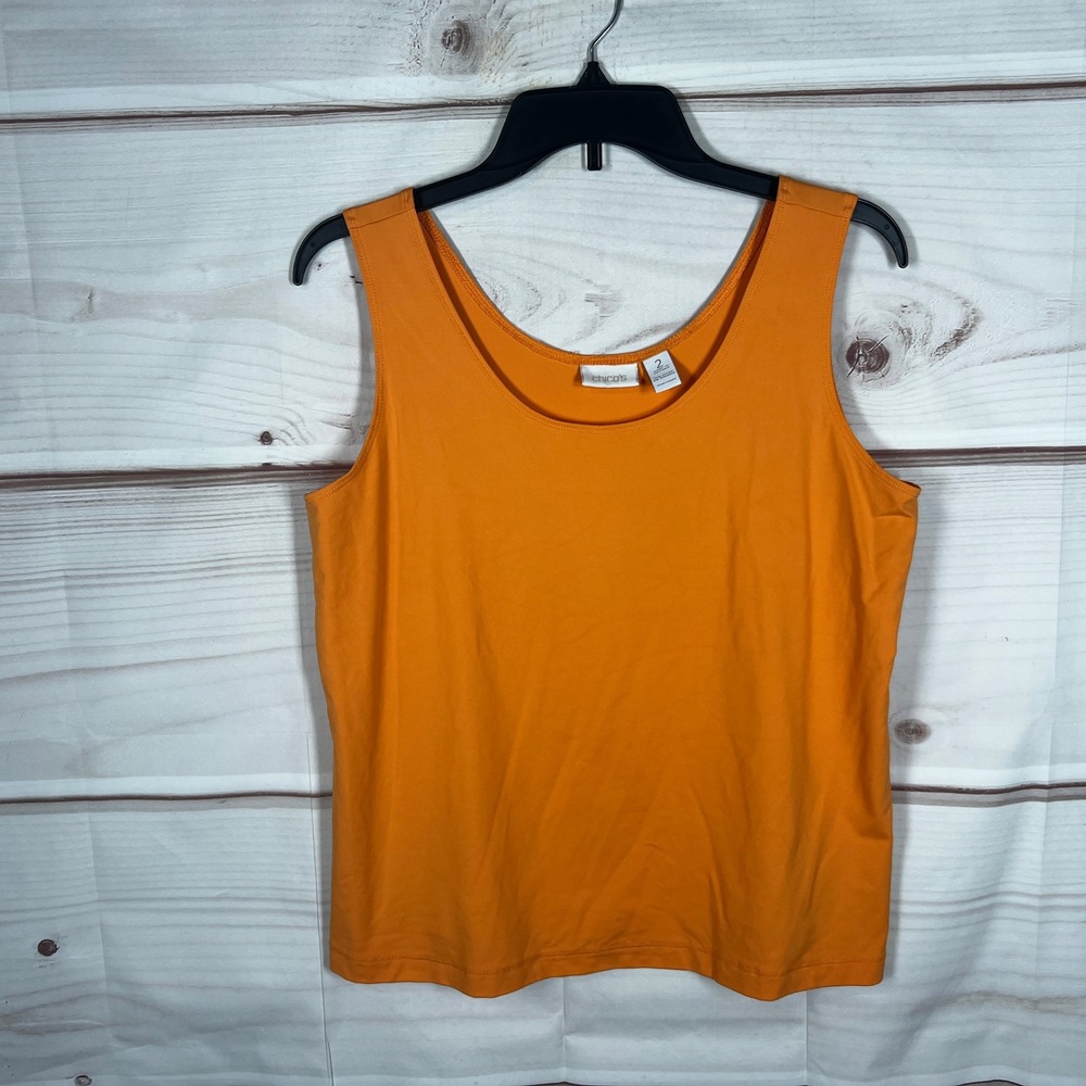 Chico's Tank Top Womens 2 Large Orange Solid Scoop Neck Sleeveless Stretch Basic